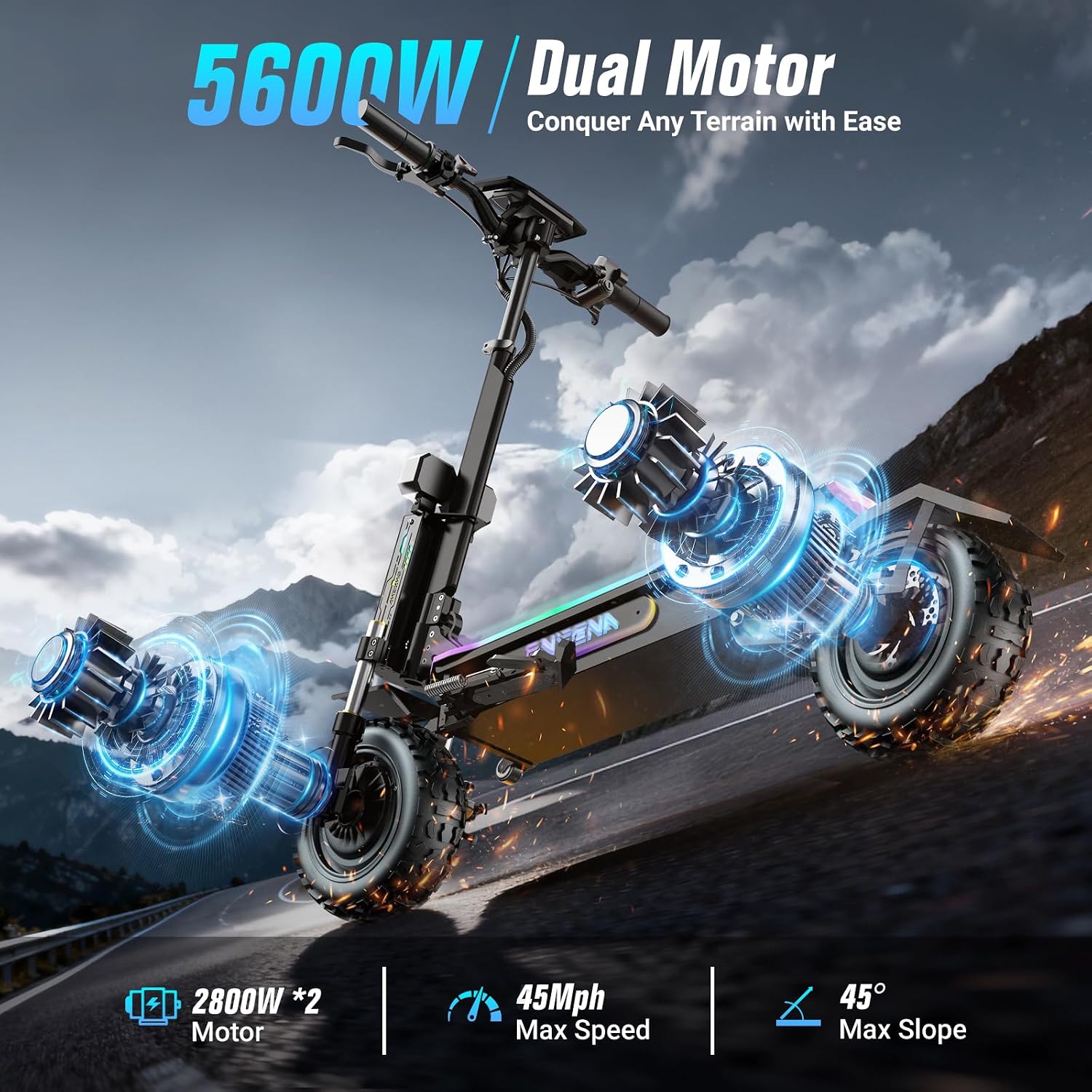 60V 5600W Dual Motor Electric Scooter - Skuter Listrik Dewasa - Motor Ganda