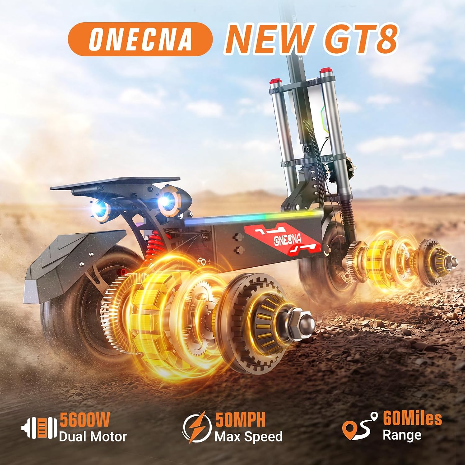 ONECNA NEW GT8PRO Skuter Listr - 60V 5600W Dual Motor Electric Scooter ulasan dan harga